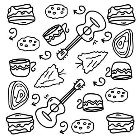 picnic and camping doodle line set vectorのイラスト素材