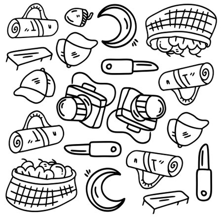 picnic and camping doodle line set vectorのイラスト素材