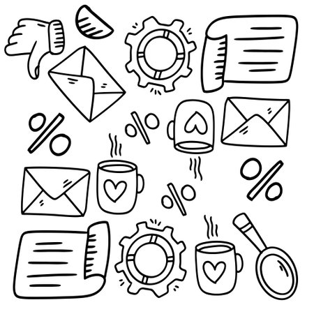 business startup set with doodle line style vectorのイラスト素材