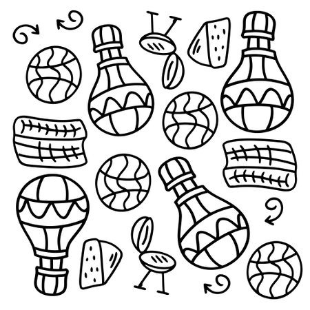 picnic and camping doodle line set vectorのイラスト素材