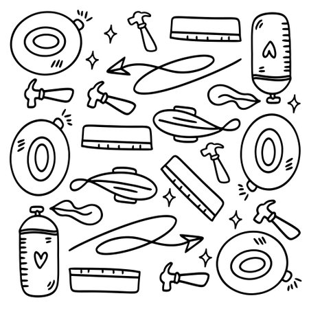 creative set with doodle line style vectorのイラスト素材