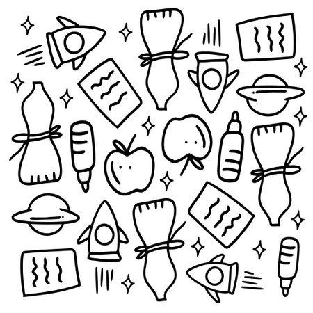 creative set with doodle line style vectorのイラスト素材