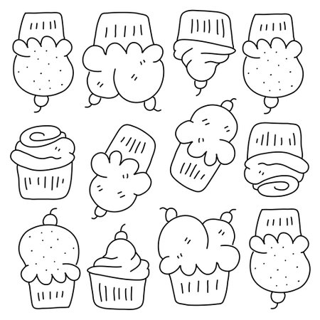 bakery cupcake resources with line styleのイラスト素材