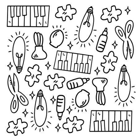 creative set with doodle line style vectorのイラスト素材
