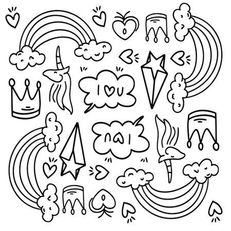 funny kids unicorn set bundle vector designのイラスト素材