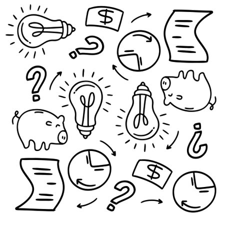 business startup set with doodle line style vectorのイラスト素材