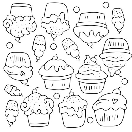 bakery cupcake resources with line styleのイラスト素材