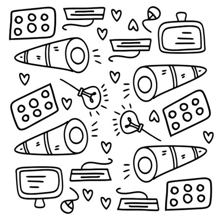 creative set with doodle line style vectorのイラスト素材