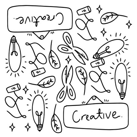 creative set with doodle line style vectorのイラスト素材