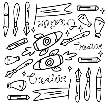 creative set with doodle line style vectorのイラスト素材