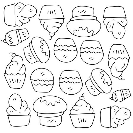 bakery cupcake resources with line styleのイラスト素材