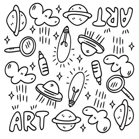 creative set with doodle line style vectorのイラスト素材