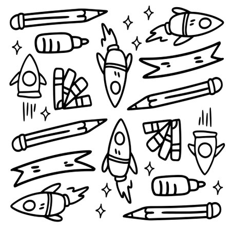 creative set with doodle line style vectorのイラスト素材