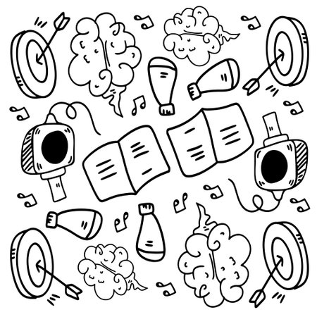 creative set with doodle line style vectorのイラスト素材