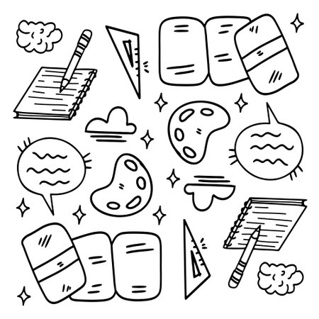 creative set with doodle line style vectorのイラスト素材