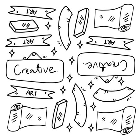 creative set with doodle line style vectorのイラスト素材
