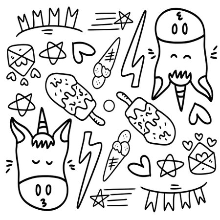 funny kids unicorn set bundle vector designのイラスト素材