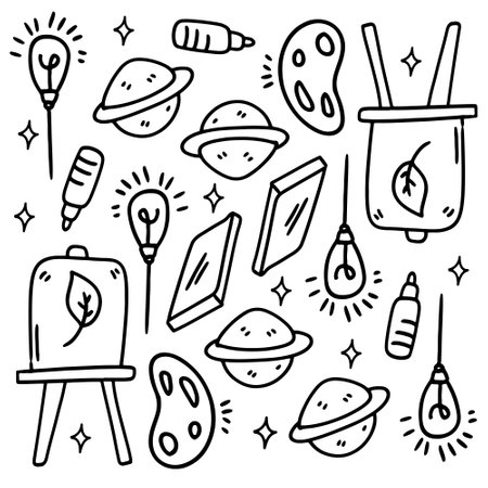 creative set with doodle line style vectorのイラスト素材