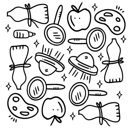 creative set with doodle line style vectorのイラスト素材