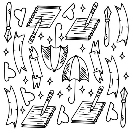 creative set with doodle line style vectorのイラスト素材