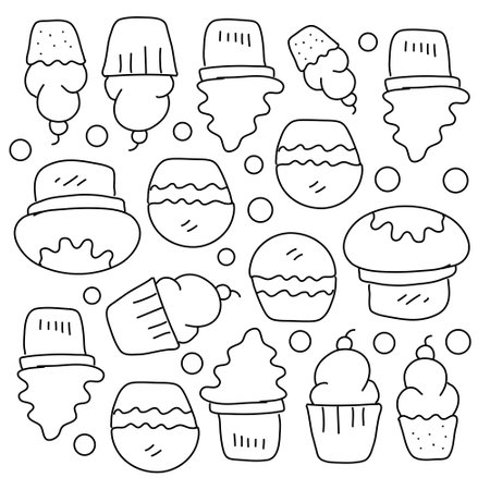 bakery cupcake resources with line styleのイラスト素材