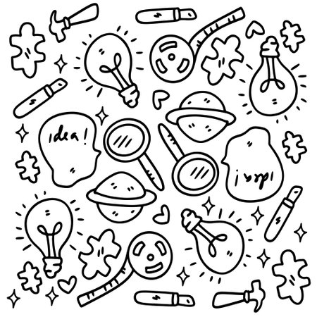 creative set with doodle line style vectorのイラスト素材