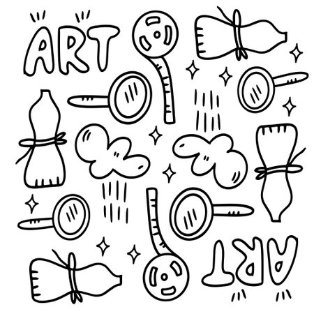 creative set with doodle line style vectorのイラスト素材