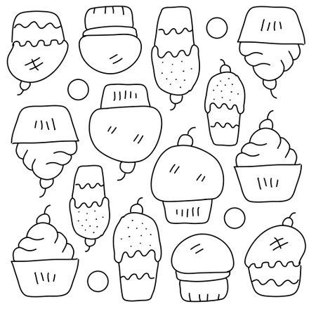 bakery cupcake resources with line styleのイラスト素材