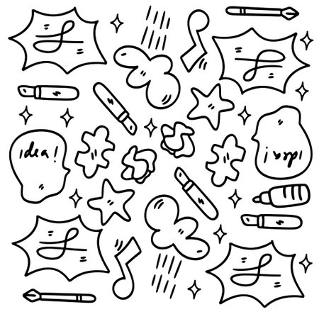 creative set with doodle line style vectorのイラスト素材
