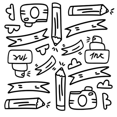 creative set with doodle line style vectorのイラスト素材
