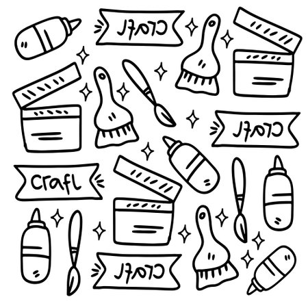 creative set with doodle line style vectorのイラスト素材