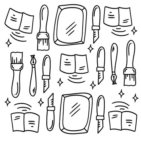 creative set with doodle line style vectorのイラスト素材