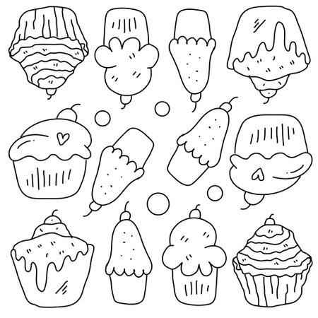 bakery cupcake resources with line styleのイラスト素材
