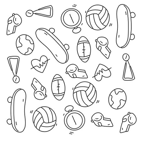 sport icon set with doodle line style vectorのイラスト素材