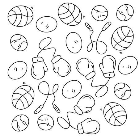 sport icon set with doodle line style vectorのイラスト素材
