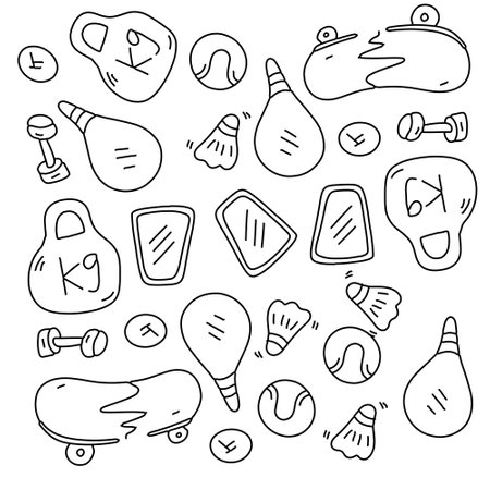 sport icon set with doodle line style vectorのイラスト素材