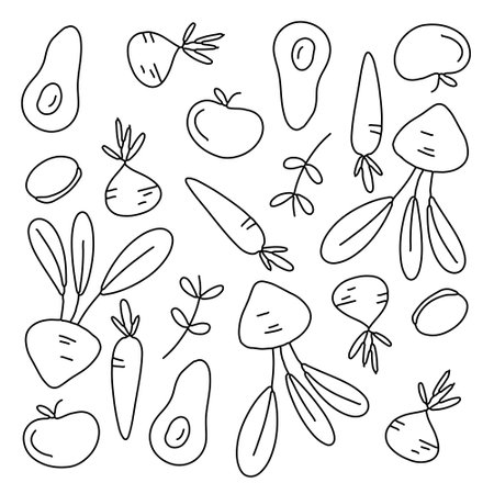 vegetables icon set with doodle line style&#xD;&#xA;のイラスト素材
