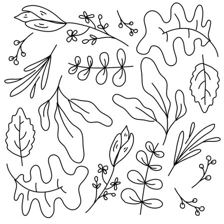 leaves plant icon set with doodle line style vector designのイラスト素材