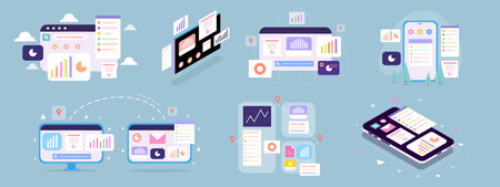 business with computer and infographic vector designのイラスト素材