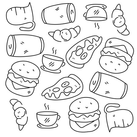 food and drink icons set with line style vector designのイラスト素材