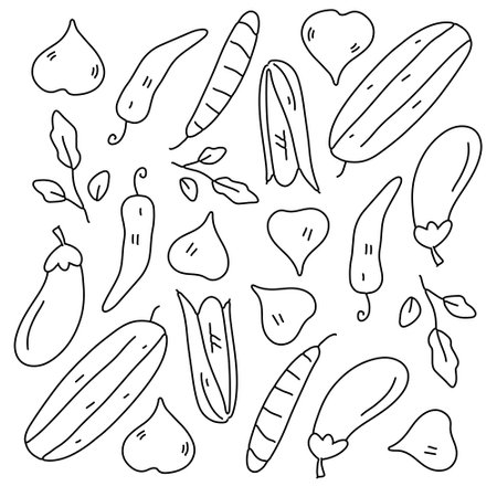 vegetables icon set with doodle line style&#xD;&#xA;のイラスト素材