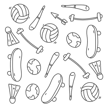 sport icon set with doodle line style vectorのイラスト素材