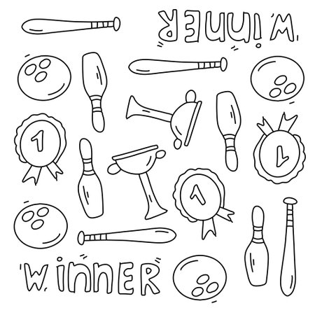 sport icon set with doodle line style vectorのイラスト素材