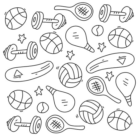 sport icon set with doodle line style vectorのイラスト素材