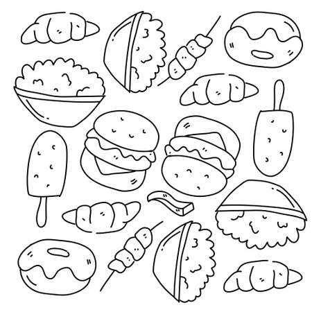 food and drink icons set with line style vector designのイラスト素材