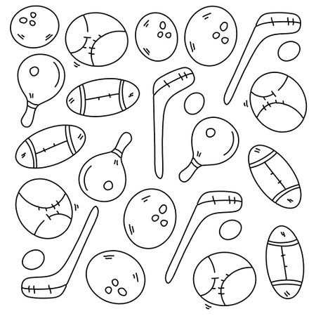 sport icon set with doodle line style vectorのイラスト素材