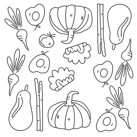 vegetables icon set with doodle line style&#xD;&#xA;のイラスト素材