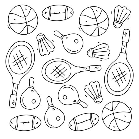 sport icon set with doodle line style vectorのイラスト素材