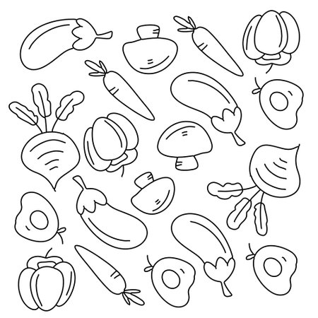 vegetables icon set with doodle line style&#xD;&#xA;のイラスト素材