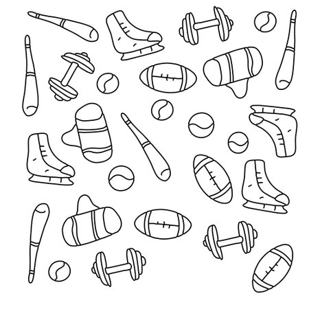sport icon set with doodle line style vectorのイラスト素材